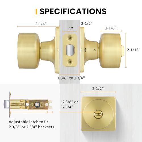 Goldenwarm Brushed Gold Door Knobs Interior, Privacy Door Knob for Bedroom Door Knob, Gold Interior Door Knobs Privacy Lock 4 Pack by Goldenwarm - Used condition - Image 3