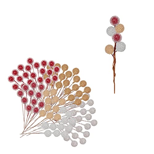 100 bayas de acebo artificiales esmeriladas de Navidad, púas de bayas de invierno, ramas de bayas, bayas rojas de Navidad para adornos de árbol de Navidad, suministros para hacer coronas,
