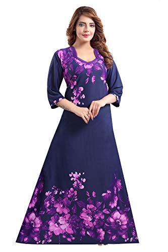 Image of Fabme Women's Crepe Printed Flare Nighty with Long Sleeves /Night Gown /Nightwear /Maxi