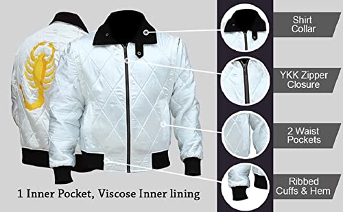 Veste de moto blanche en satin Ryan Gosling idéale pour vos soirées urbaines et rassemblements moto