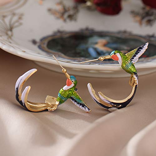 Cute Flying Hummingbird Oil Painting Dangle Earrings - Enamel Stud Earrings - Colorful Metal Animal Elegant Bird Jewelry for Women Girls2