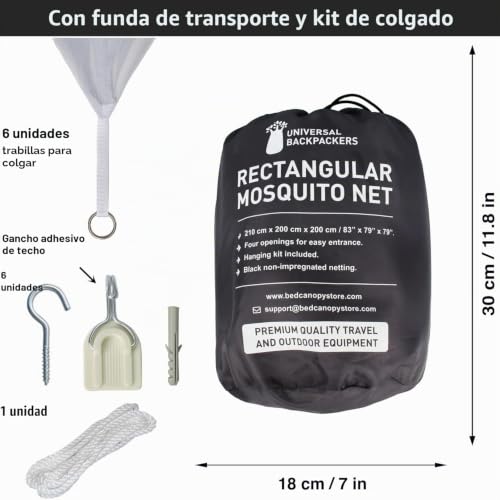 Mosquitera de cama con 4 aberturas y 6 bucles de sujeción para dormitorio 6