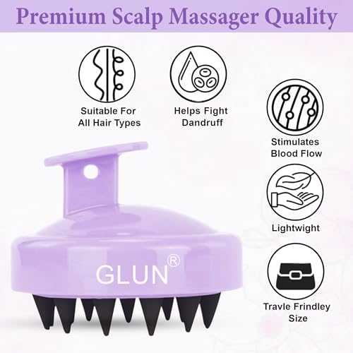 Image of GLUN Anti-Dandruff Round Scalp Massager with Elastic Closing Rose Pink Hair Bonnet Cap with 3 Satin Scrunchies Combo, Bonnet Cap Prevents from Breakage, Ideal for Curly & Natural Hair