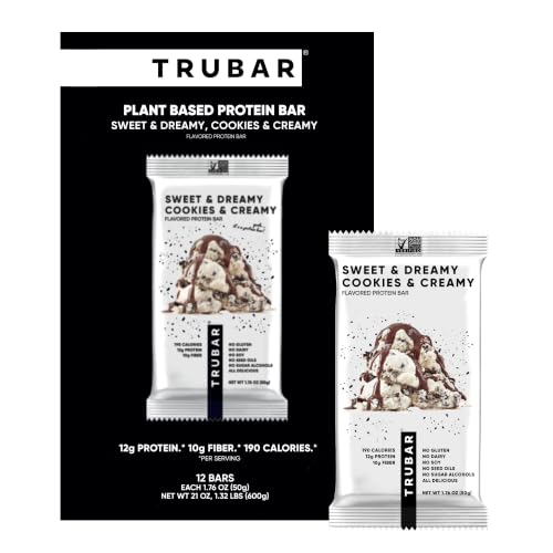Image of TRUBAR Vegan Protein Bar, Sweet & Dreamy Cookies and Creamy, Gluten Free, Plant Based Protein, Dairy Free, Non GMO, Soy Free, No Sugar Alcohols, 12G Protein, 12G Fiber, 23G Carb,Snack Bars, 12ct
