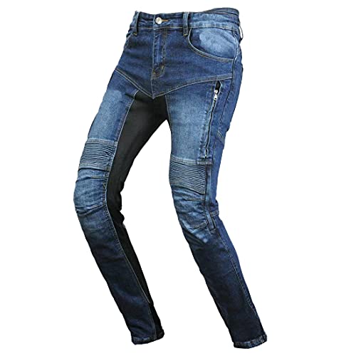 Motorcycle Riding Pants for Men Aramid Reinforce Motocross Motorbike Jeans Cycling Trousers with CE Armor Pads (Blue, L) Motorcycle Riding Pants for Men Aramid Reinforce Motocross Motorbike Jeans Cycling Trousers with CE Armor Pads (Blue, L)