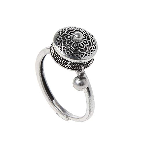 WOWOWO Anneaux rotatifs Anneau de Roue de prière tibétain Bouddhiste Om Mantra Lotus Floral Ring Cover