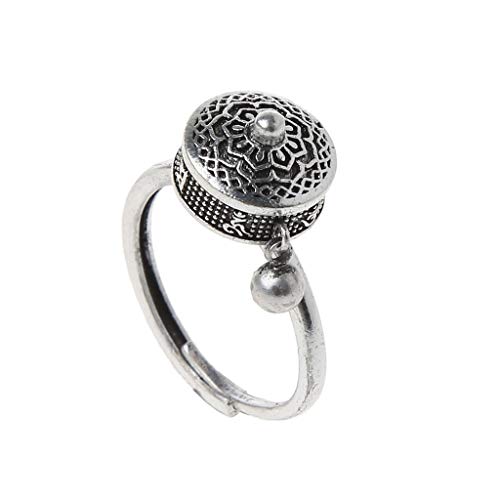 WOWOWO Rotating Rings Buddhist Tibetan Prayer Wheel Ring OM Mantra Lotus Floral Ring