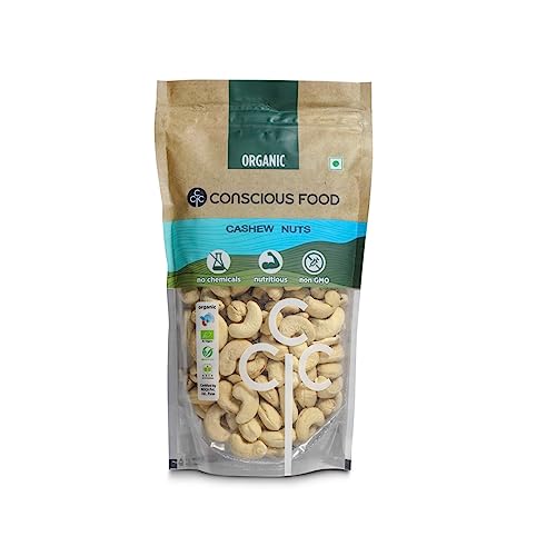 Image of Conscious Food 100% Organic Whole Cashew Nuts W240 | 250 g | Konkan Kaju | Crunchy & Rich |Value Pack | Source of Energy Vitamins & Minerals, Protein, Dietary Fibre.