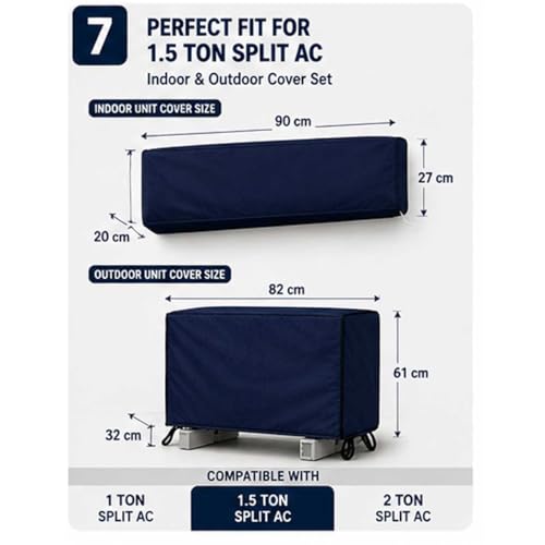 Image of AC Cover for Indoor & Outdoor Unit | Waterproof, Dustproof, All-Weather Protection Against Dust, Rain & Sun (Split AC Cover Navy Blue, Upto 1.5 Ton)