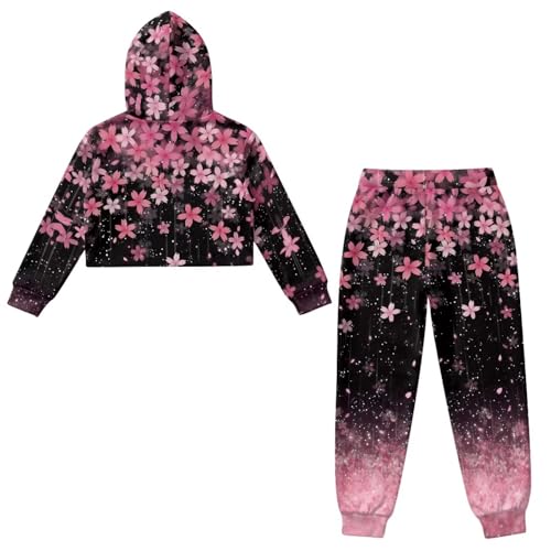 Girls Sweatshirt and Jogger Set 2 Piece Outfits Long Sleeve Hooded Crop Top Hoodies Sweatpants with Pockets2