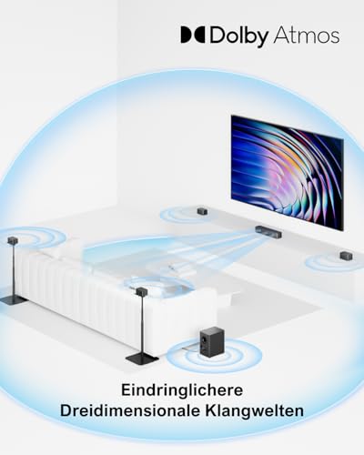 ULTIMEA 7.1 Surround Sound System für TV mit Dolby Atmos, App Steuerung, 4 kabelgebundene Surround-Lautsprecher, 460W Soundbar für Smart TV mit Wireless Subwoofer, Heimkino Sound System, Poseidon D80 – Bild 4