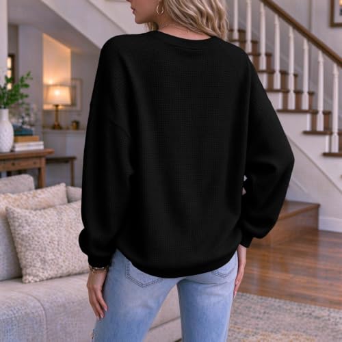 Waffle Tops for Women Faux Layered V Neck Henley Long Sleeve Women - image 4