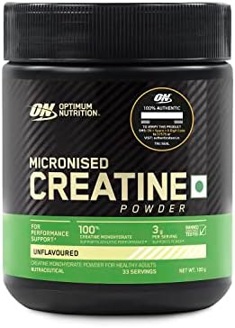 Optimum Nutrition (ON) Micronized Creatine Powder - 100 Gram, 33 Serves, 3g of 100% Creatine Monohydrate per serve, Supports Athletic Performance & Power, Unflavored.