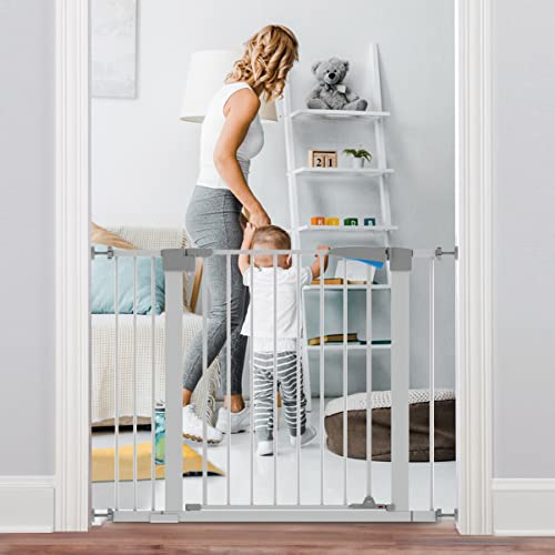 Walk Thru Baby Gate,Auto-Close Safety Pet Gate Metal Expandable Dog Gate With Pressure Mount For Stairs,Doorways,Banister (30-40.5 Inch With 2.75” & 5.51" Extension, White) #TOP23
