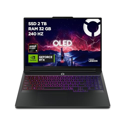 Lenovo Legion Pro 7 Gaming AI Laptop - Display OLED 16' WQXGA 240Hz, NVIDIA GeForce RTX 5080, AMD R9 9955HX3D, RAM 32GB DDR5, SSD 2TB, Windows 11, Tastiera RGB QWERTY, 3 mesi GamePass