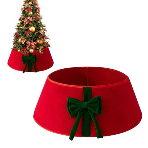 Collar de árbol de Navidad con Lazo, Falda rústica para árbol de Navidad de 56 cm, Color Blanc y Rojo, Ornamento Vintage con Forma de Anillo para decoración de Fiestas en Interiores y hogares