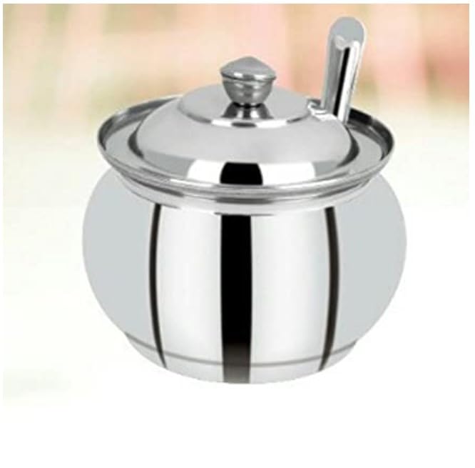 Image of YOZTI 150 ml Stainless Steel Ghee Pot, Ghee Pot with Spoon, Pickle Container, Oil Container for Kitchen & Dining, Silver