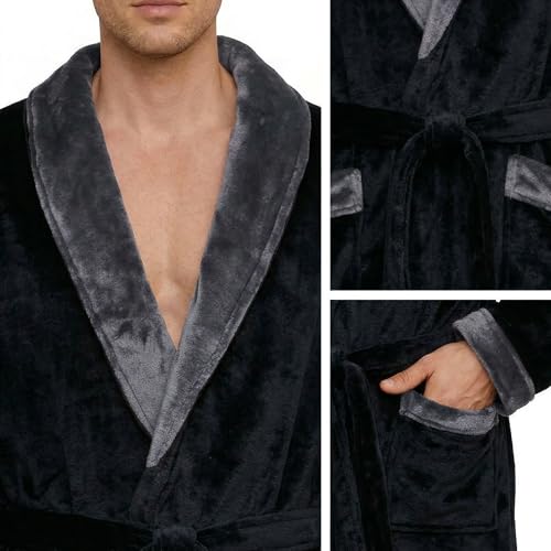 Image of U2SKIIN Mens Fleece Robe Plush Collar Shawl Bathrobe
