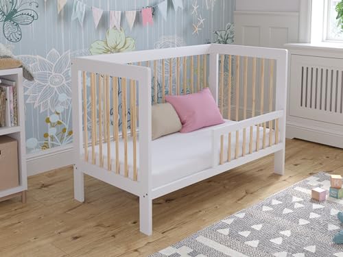 Love For Sleep Cuna Convertible en Cama 120x60cm Convertible con Barrera De Seguridad Blanco-Pino Luca Juego Completo de Cuna
