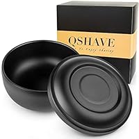QSHAVE Edelstahl-Rasierschale mit Deckel, 10,2 cm Durchmesser, groß, tief, verchromt, glänzende Oberfläche schwarz