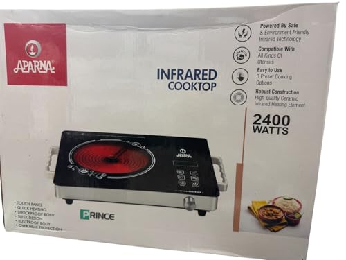 Image of APARNA Infrared Cooktop, 2400 Watts, Touch Panel, 3 Preset Modes, Ceramic Heating Element