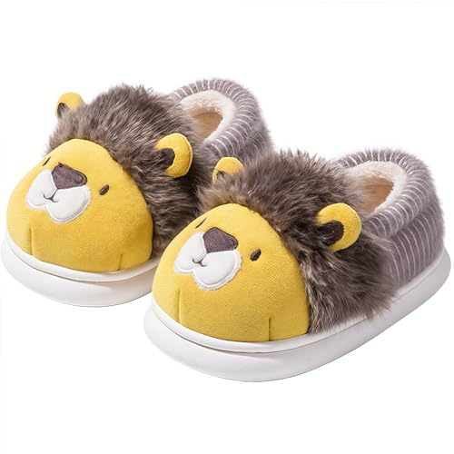 Zapatillas de Casa para Niños con Dibujos de Animales Pantuflas de Invierno Antideslizantes y Cálidas de Peluche para Bebé (León, S, Niño (0-5 años), 21, Números, Sistema tallas calzado EU, mediano)