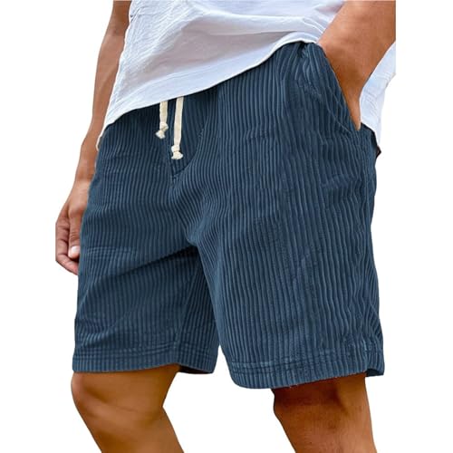 Herren Corduroy Shorts mit Taschen und Tunnelzug Sommer Freizeithose Elastische Taille Kurze Hosen Casual Shorts Strandshorts Jogginghose Loose Fit Atmungsaktiv Schnelltrocknend