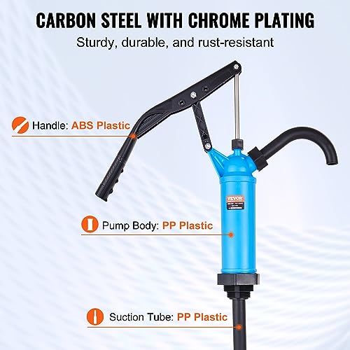 Image of VEVOR Drum Pump, 9.5 oz. Per Stroke, Lever-Action Barrel Pump, Fits 5-55 Gallon Drums with 3-Section Suction Tube Assembly & Hose, Hand Operated, Designed to Transfer Water, Alcohol, Corrosive Liquids
