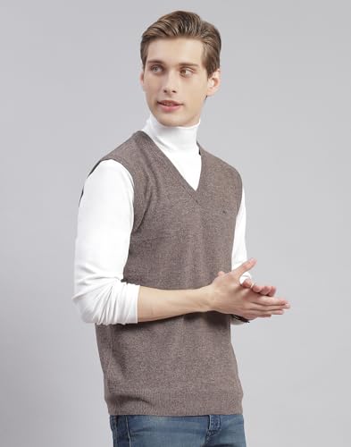 Image of Monte Carlo Off White Solid V Neck Sweater | Warm Woolen Pullover for Men | Soft Comfortable Knitted Winter Wear Sweater for Men's