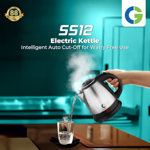Image of CG - EKSS12 SS 1.2 Ltr Electric Kettle 1350W with Dry Boil Protection, Auto Cut Off, Cool Touch Ergonomic Handle, Double Wall Insulation, 2Yr Replacement Manufacturer Warranty - Black
