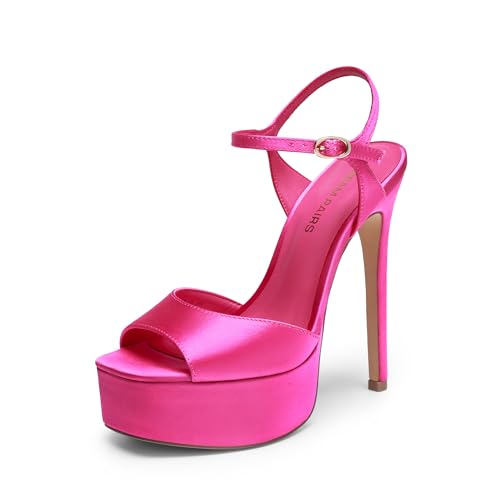 DREAM PAIRS Womens High Platform Heels 5.75 Stilettos Open Square Toe Heeled Sandals Ankle Strap Sexy Comfort Dress Shoes Wedding Bridal Pumps 2026 Heels for Women Size 8 Hot Pink SDHS26014W