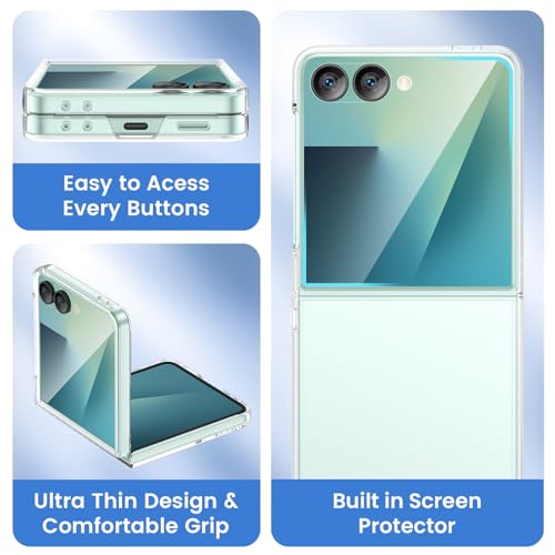Image of Ruky for Samsung Galaxy Z Flip 7 Case, Support Wireless Charging, Clear | Full Body Cover Hard PC Ultra-Thin Shockproof, Support Wireless Charging Protective Phone Case for Galaxy Z Flip 7, Clear