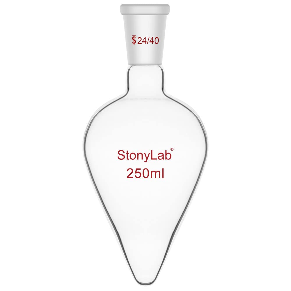 stonylab Flacon de Récupération, Flacon Évaporateur Rotatif en Verre Borosilicate à Paroi Épaisse col Unique avec Joint Extérieur Conique Standard 24/40, Flacon Laboratoire en Forme de Poire, 250 ml