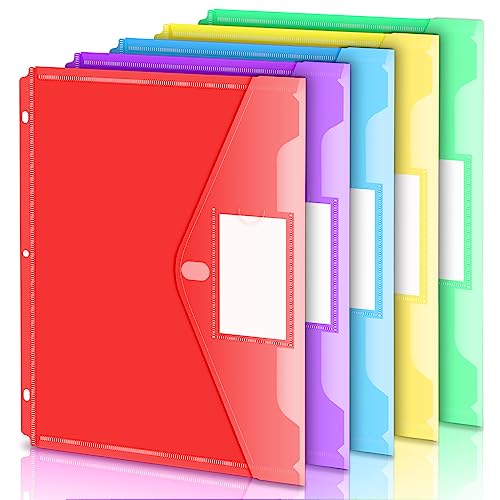 Forvencer Binder Pocket 5 Pack Super Heavyweight Poly Binder Pocket with Tight Closure Binder Folders Side Loading 3 Ring Binder Dividers with Pockets Letter Size Assorted Colors