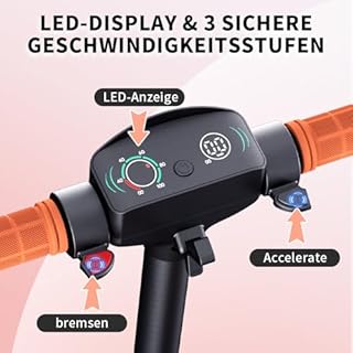Elektroroller für Kinder, E Scooter mit Regenbogen-LED & Sicherheitsstart, 3 Geschwindigkeiten bis 16 km/h, 12KM Reichweite, doppelte Stoßdämpfer, doppeltes Sicherheitsbremssystem (Orange)