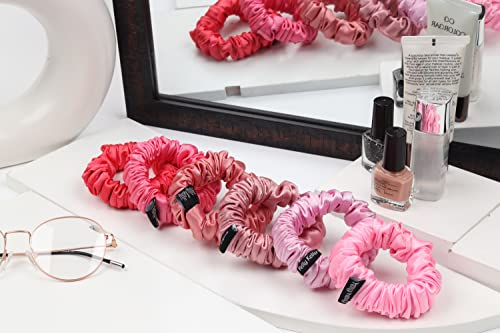 Image of Premium Satin Scrunchies for Women | Hair Bands, Ponytail Holders & Rubber Bands | Skinny, Fluffy, No-Damage Hair Ties | Girls Hair Accessories | Small Size | Pack of 6