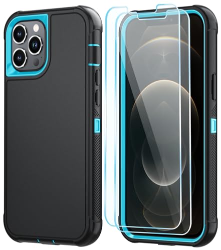 Image of SunStory Compatible with iPhone 12 Pro Max Case with HD Screen Protector, 3-Layer Heavy Duty Full-Body Cover,3 in 1 Hybrid Protective Case for iPhone 12 Pro Max 6.7 inch,BlackSkyBlue