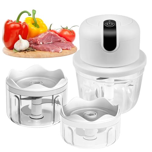 Tritatutto elettrico con porta USB, mini macchina da cucina 100 ml, 250 ml, 300 ml, tagliaverdure elettrico con 3 lame affilate, tritatutto per carne, frutta, verdura