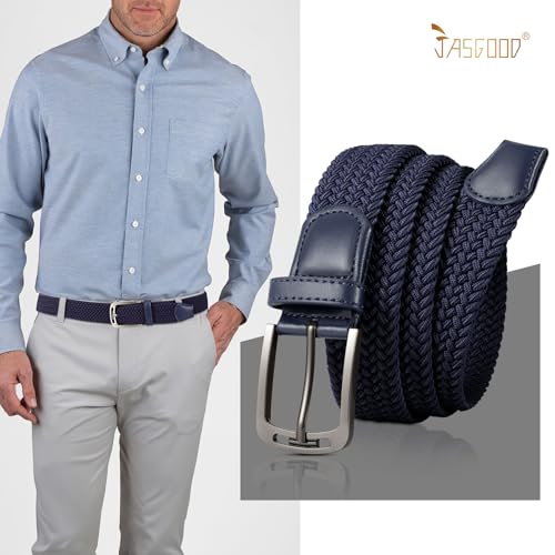 Image of JASGOOD Men Elastic Braided Woven Belt Casual Canvas Woven Stretch Golf Belt for Men Women Jeans Suits Pants