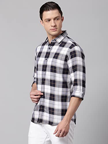 Image of Dennis Lingo Men's Checkered Slim Fit Casual Shirt with Full Sleeves & Spread Collar