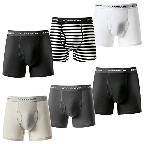 Smaconsum Men's Boxer Briefs Multipack 6 Pack 100% Pima Cotton Underwear, Stretch ComfortFlex Waistband with Open Fly , No Ride Up Briefs. (Multicoloured, Medium)