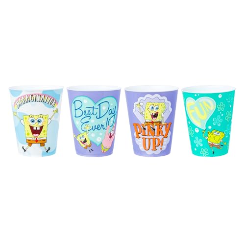 Image of Silver Buffalo SpongeBob SquarePants 4 Piece Plastic Mini Cup Set Featuring SpongeBob SquarePants and Patrick Star, 1.5 Ounces