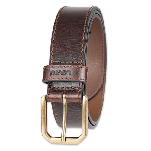 Levis Mens Genuine Leather Burnished Edge Casual Belt Brown Medium