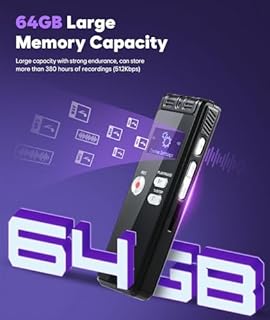 NekSide Registratore vocale con Playback 64 GB – 1536 Kpbs, dispositivo di registrazione audio one-touch con cancellazione del rumore per interviste/classi/riunioni