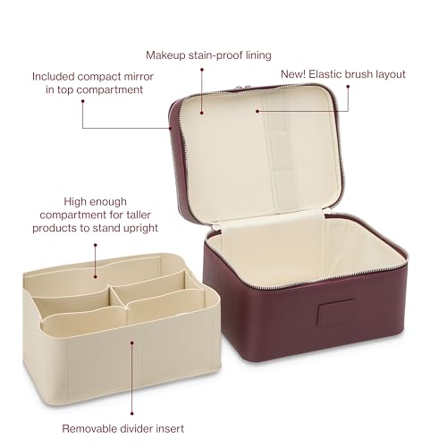 ETOILE - Duo Vanity Case Burgundy - Large Functional Travel Makeup Bag Organizer with Removable Divider & Mirror4