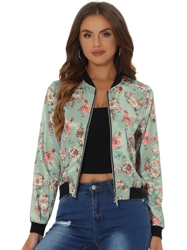 Bomber floral femme à col montant et zip veste légère Allegra K XL