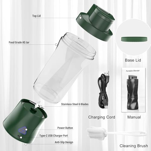 Image of Portable Blender, 360W Personal Blender for Shakes and Smoothies for Kitchen, 24 Oz BPA Free Traveling Juicer Cup and Lid with 6 Blades, Self Cleaning Portable Juicer for Kitchen /Travel /Gym, Green