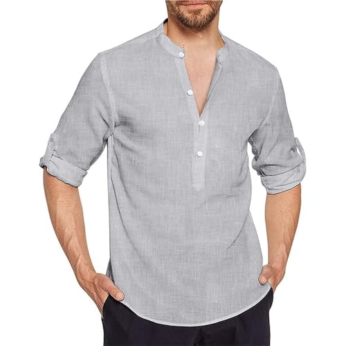 Men's Casual Shirts Button Placket Classic Tops Regular Fit Lightweight Breathable Short Sleeve Youth Business Modern Fashion Shirt A-Grey L