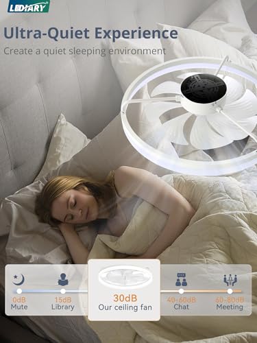 Image of LEDIARY Ceiling Fans with Lights, 23 inch Low Profile Flush Mount Ceiling Fan, Dimmable LED, APP & Remote Control, Quiet Reversible DC Motor, 6 Speeds, Fandelier for Bedroom, White