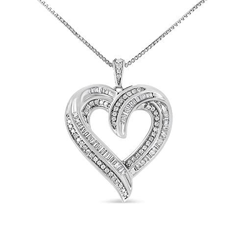 Haus of Brilliance .925 Sterling Silver 3/4 Cttw Round and Baguette-Cut Diamond Open Heart 18" Pendant Necklace (I-J Color, I2-I3 Clarity)
